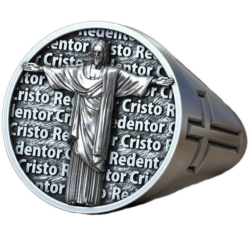 

13g Signet Ring Cristo Redentor Religious Art Relief Rings Customized 925 Solid Sterling Silver Rings Many Sizes 6-13