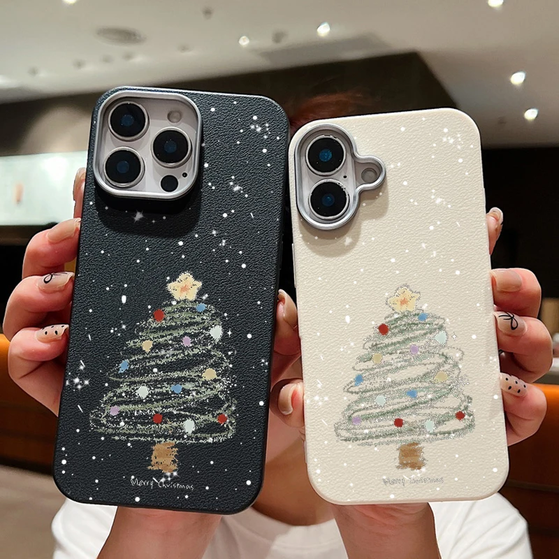 Leather Texture Magnetic Case For Magsafe For iPhone 16 15 Pro Max 14 Plus 13 12 Pro Max 11 Christmas Tree Soft TPU Phone Cover