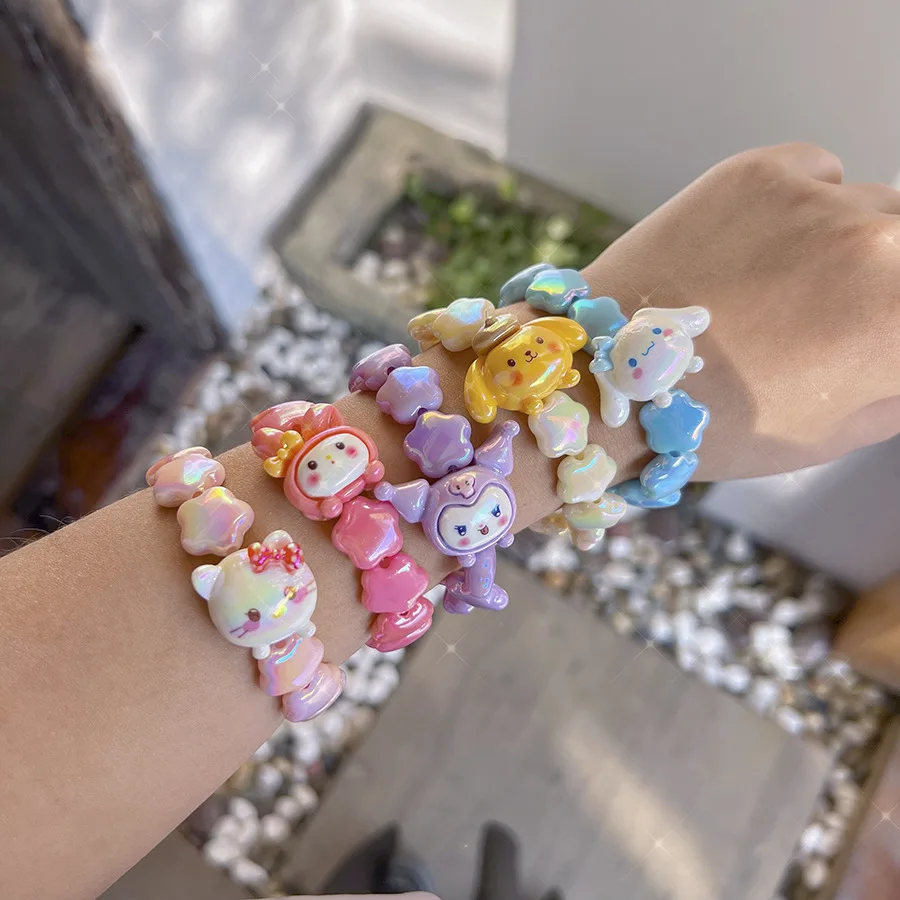 Sanrio Bracelet Cartoon Melody Hello Kitty Cinnamoroll Bracelet Anime Kuromi for Girls Star Adjustable Wrist Jewelry Accessories