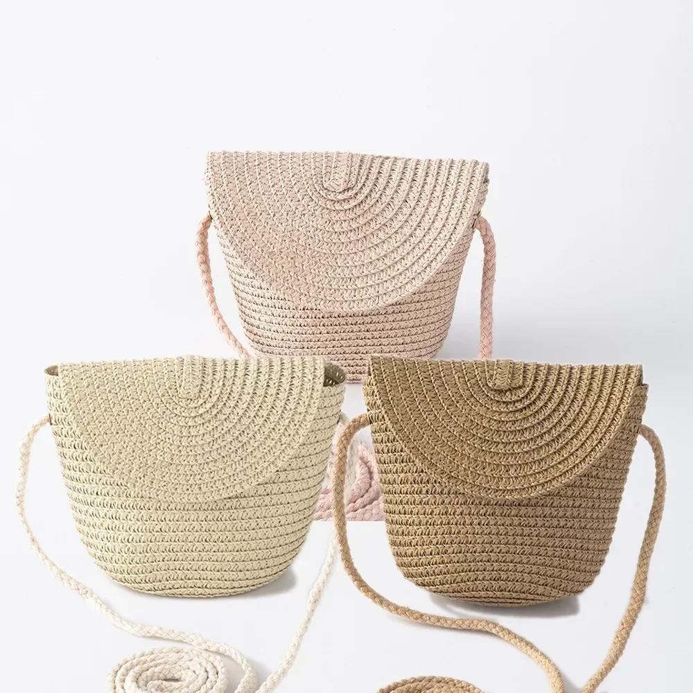 LVX-02 Fashion Shell Shape Woven Straw Bag Handmade Rattan Crossbody Handbags Knit Summer Beach Small Purse