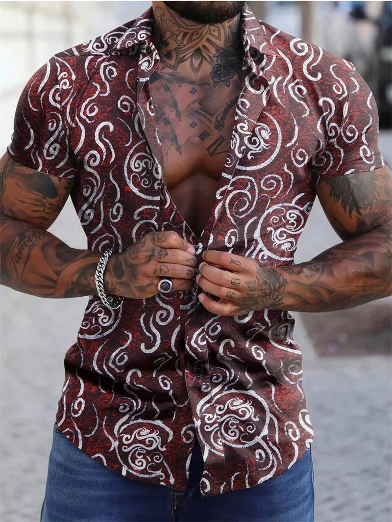 

Men's New Simple Business Lapel Short-sleeved Button-up Shirt 3D Printed Private Custom Shirt Summer Short-sleeved Slim Shirt