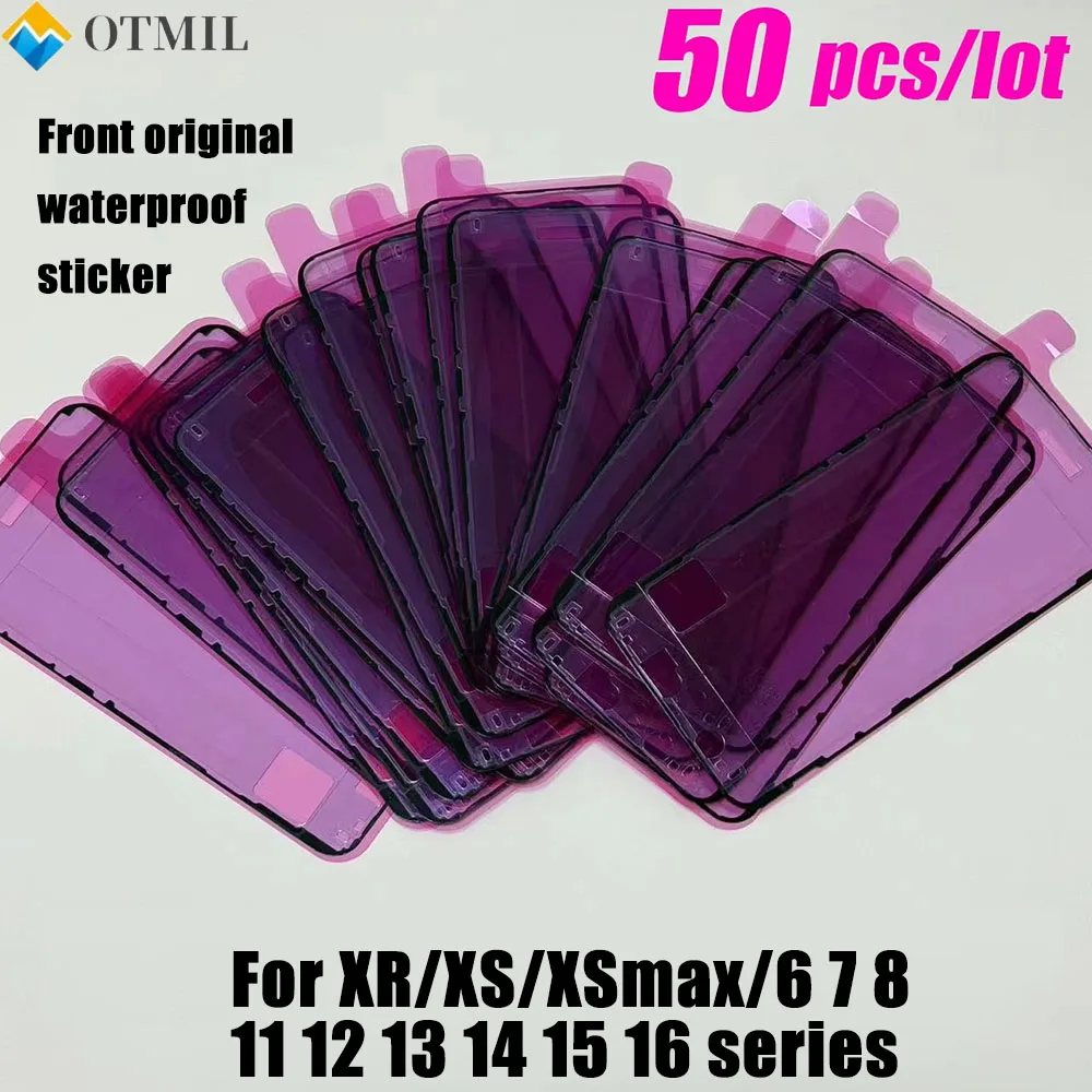 

50Pcs Ori Screen Front Waterproof Sticker Pink for iPhone 16 15 14 12 13 Mini 11 6 7 8 plus Pro Max XR Seal stretchable Sticker