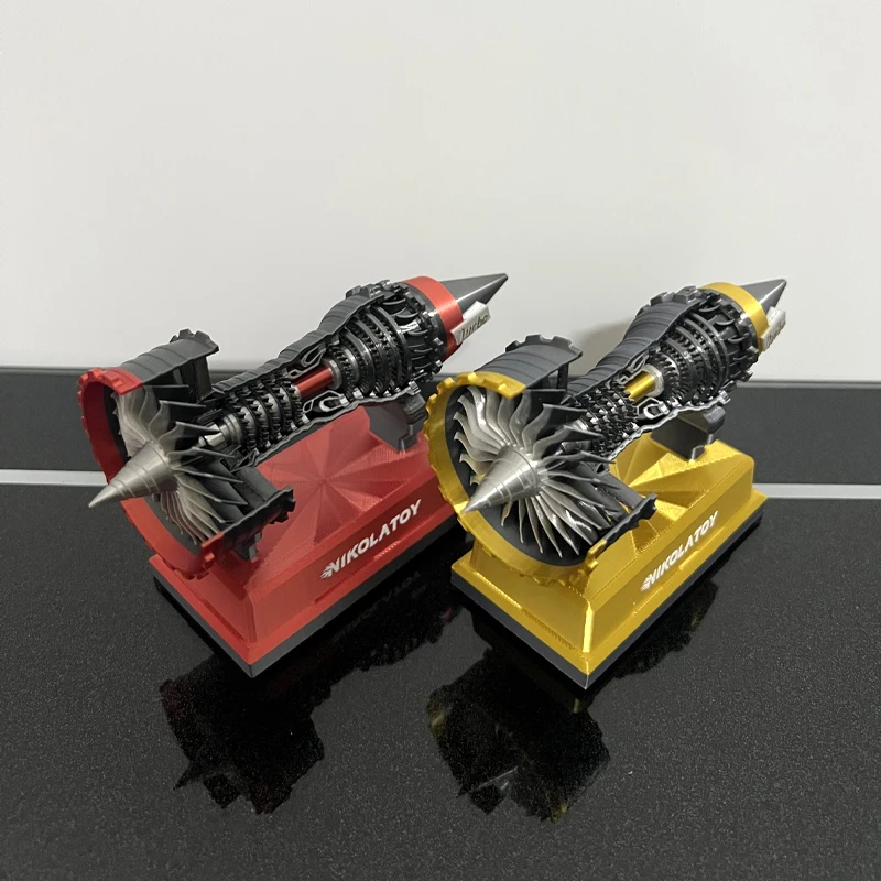 TRENT900 마이크로 터보팬 엔진 모델 블루 라이트가 있는 무음 모터 절묘한 장난감 빨간색/노란색