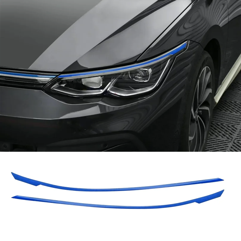

Pair Blue Headlight Sticker Decal Front Light Eyelid Protective Film Overlay Vinyl Grille Trim Cover For VW Golf 8 MK8 2021-2023
