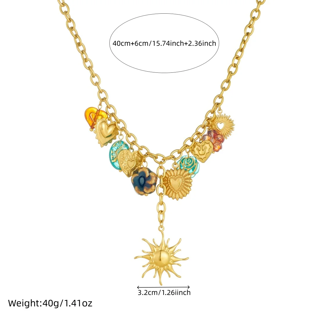 DIEYURO 316L الفولاذ المقاوم للصدأ الاتجاه الملونة غير النظامية القلب الذهبي الشمس قلادة قلادة سيدة مجوهرات مقاومة للماء براقة #2