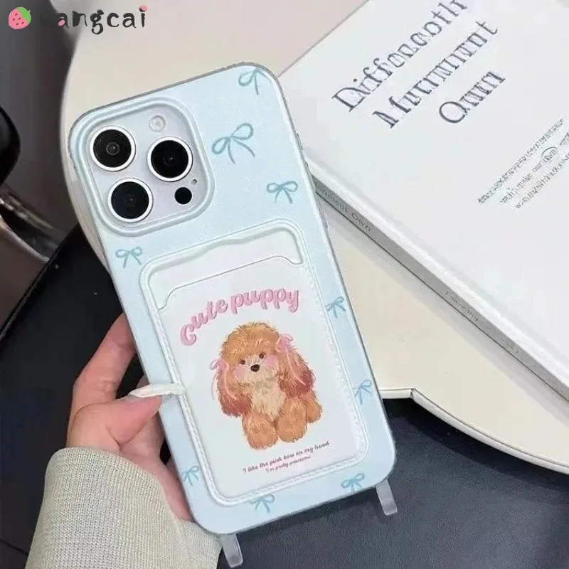 لطيف الكلب حامل بطاقة الغلاف ل Vivo S30 برو Mini Y300 GT Y300i Y39 Y300T X200S 5G 4G Bowknot جراب هاتف مع حبل اليد #4