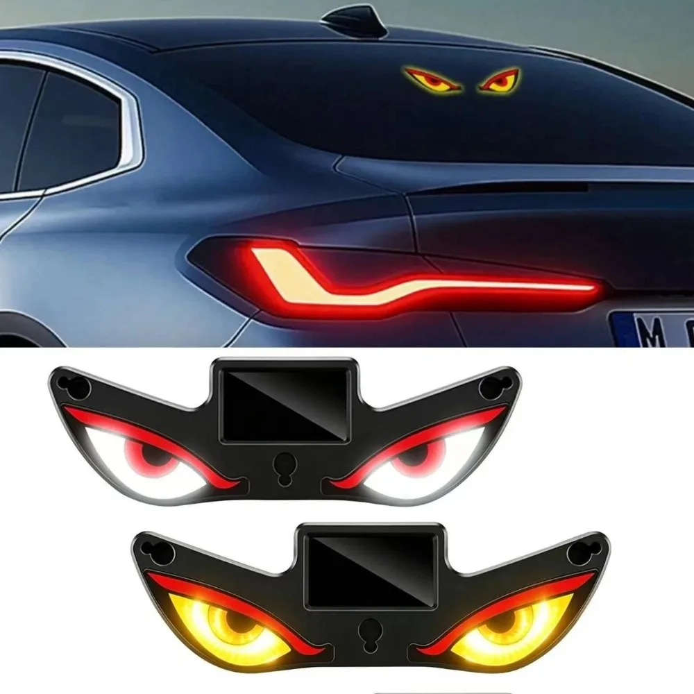 Devil’s Eye Shaped Car Window Decorative Light With Suction Cup Solar/USB-C Rechargeable Red Yellow White Flashing Warning Lamp