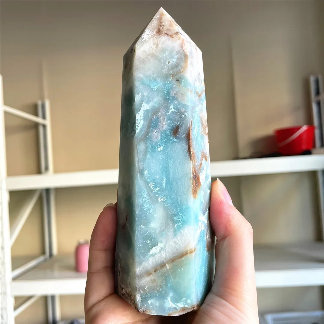 

Natural Amazonite Quartz Healing Stone Wand Ornament For Home Decor Sky Blue Caribbean Gemstones Energy Tower Crystals