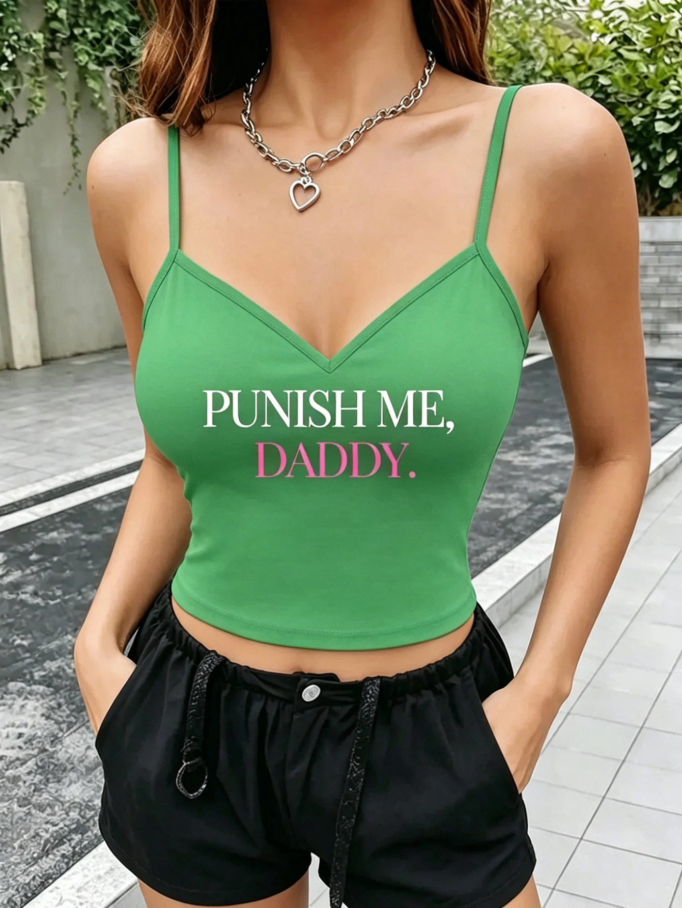 Women's V-neck Printed Tank Top with Double Straps for a Cool Look. Ideal for Fashionable Outfits. Women's Summer Top.