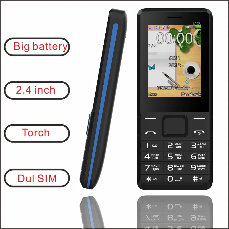 EAOR 2G 2.4 inch screen Feature Phone Dual SIM card 3000mAh big battrey Keypad Push-button Phone with strong light Torch