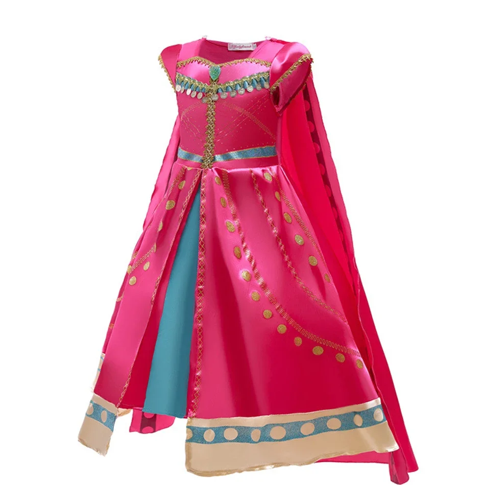 Girls Jasmine Cosplay Costume Red Princess Dress Children Halloween Party Aladdin Outfit Belly Dancing Suit