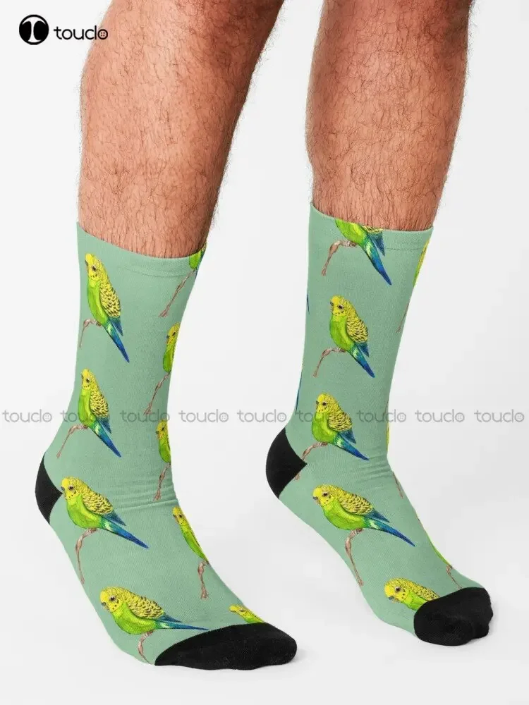 Cute Green Budgie Pet Wild Bird Socks Winter Socks For Women Personalized Custom Unisex Adult Teen Youth Socks Custom Gift