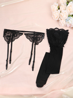 Women's Solid Black Minimalist Garter Straps And Lace Embellishments For Fashionable Lingerie