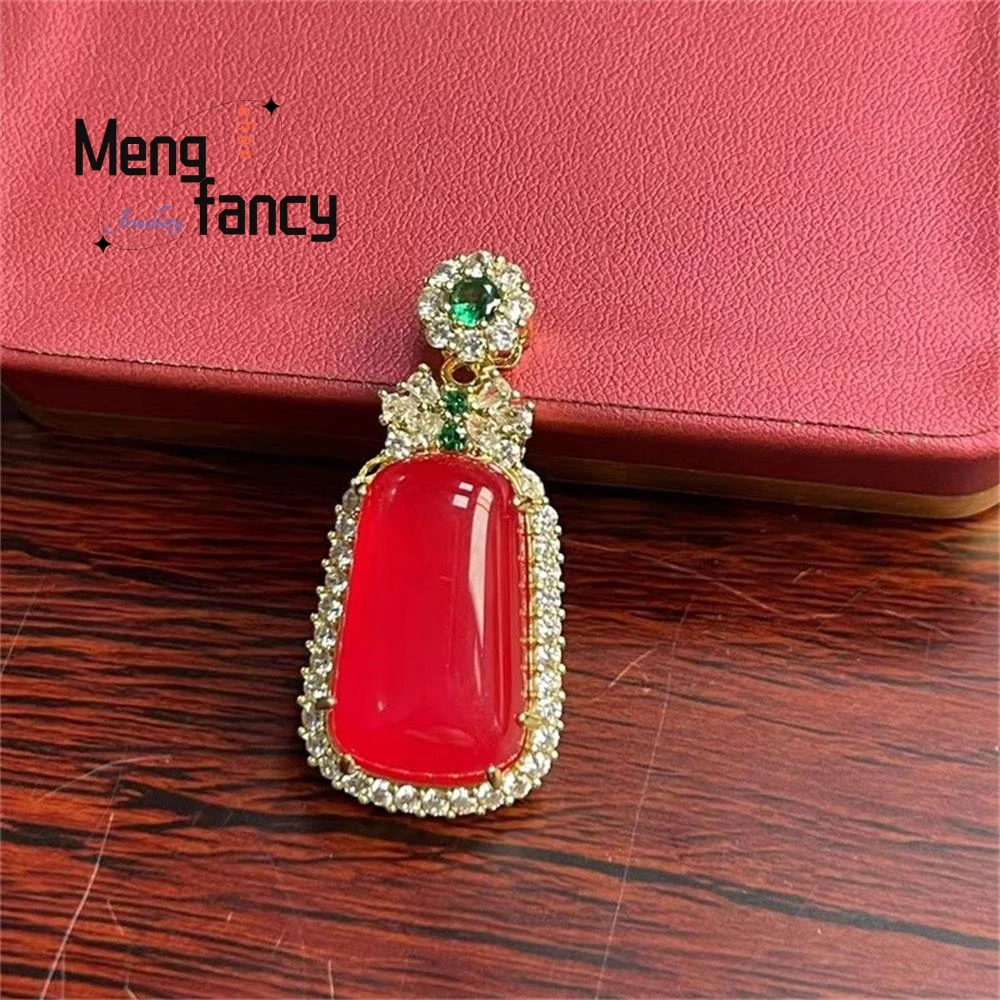 Natural Blood Gall Blossom Golden Lotus Agate Chalcedony Pendant Exquisite High-grade Sexy Young Girls Luxury Fashion Jewelry