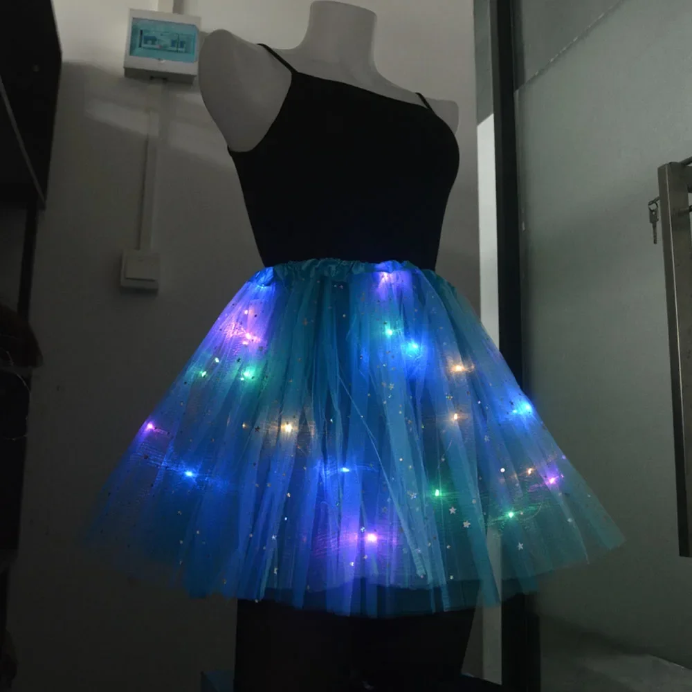 Women\'s Girl Glow Star Tutu Light Up Skirt Birthday Wedding LED Clothes Ballet Dance Halloween Christmas Fancy Party Costume