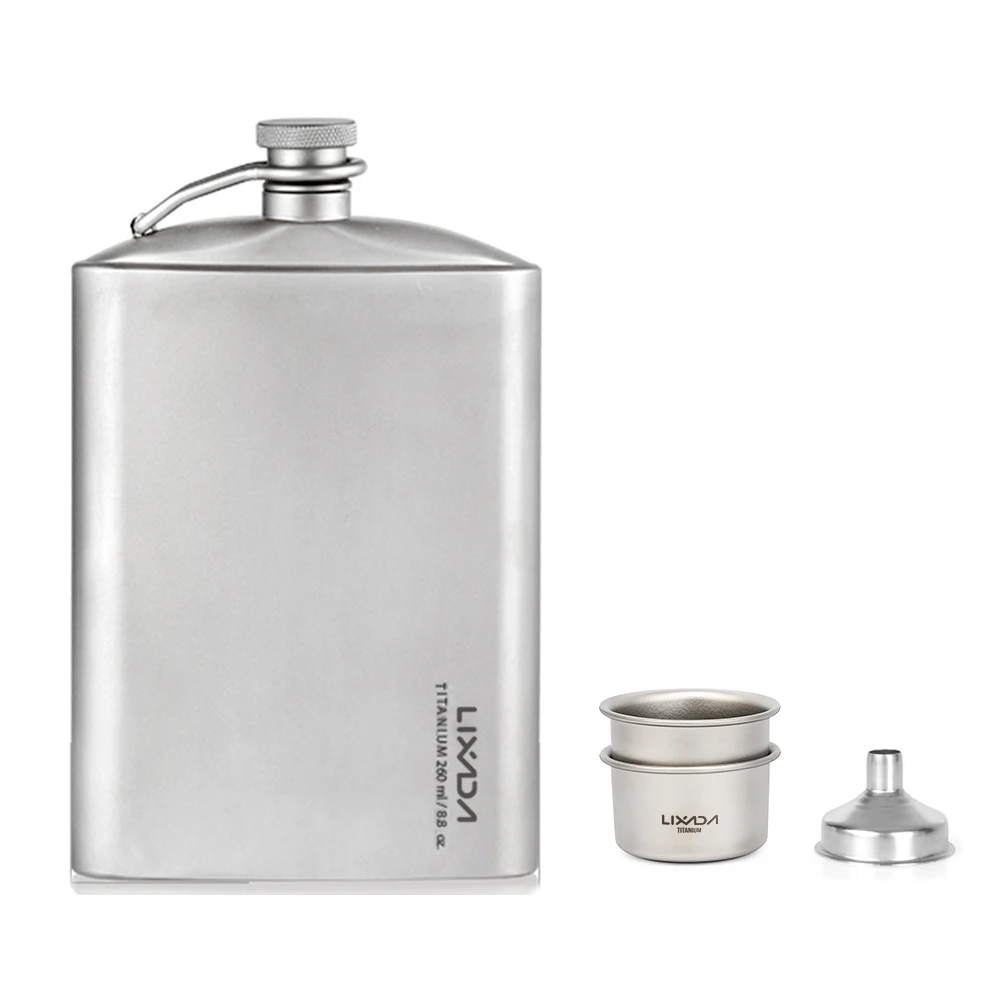 Lixada 260ml Titanium Flask Alcohol Whisky Wine Flask with Cup Set for Outdoor Camping Backpacking Travel Picnic