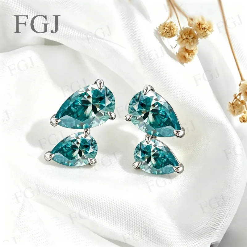 3CT D VVS1 Pear Moissanite Stud Earrings GRA Certified Two Stone Waterdrop Earrings S925 Silver for Women Fine Jewelry