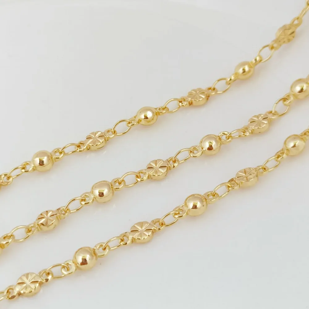 Korean Copper 14K Gold-plated Double Hanging Ball Embossed Connection Handmade Chain Loose Chain DIY Jewelry Accessory Necklace