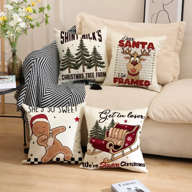 

Christmas Pillow Covers 45x45cm Set of 4- Xmas Decoration Farmhouse Linen Throw Pillow Cases Holiday Sofa Couch Cushion