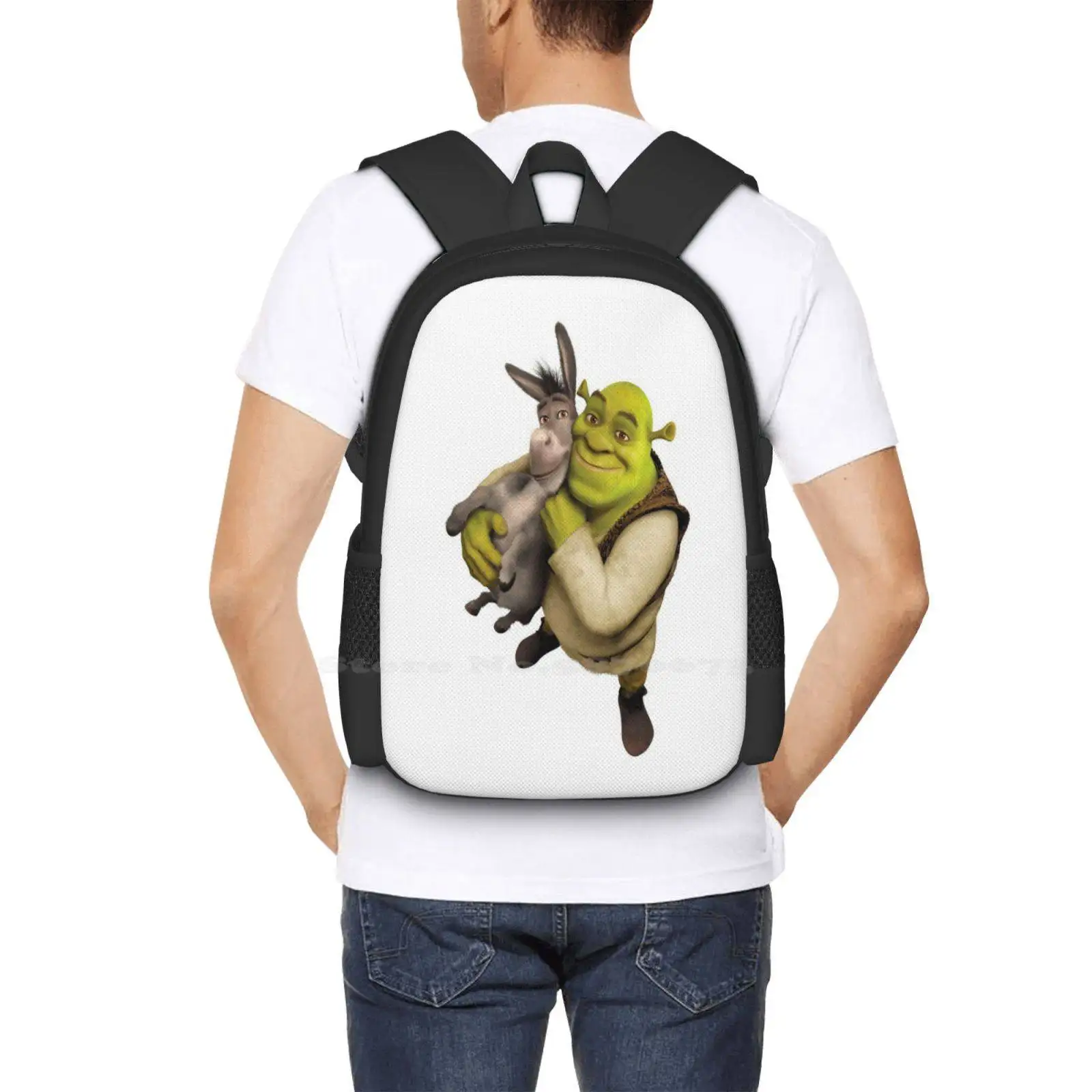 Shrek e Burro Mochila para Escola Estudantil, Bolsa de Viagem Laptop, Princesa Fiona Farquaad Lord, Gato de Botas