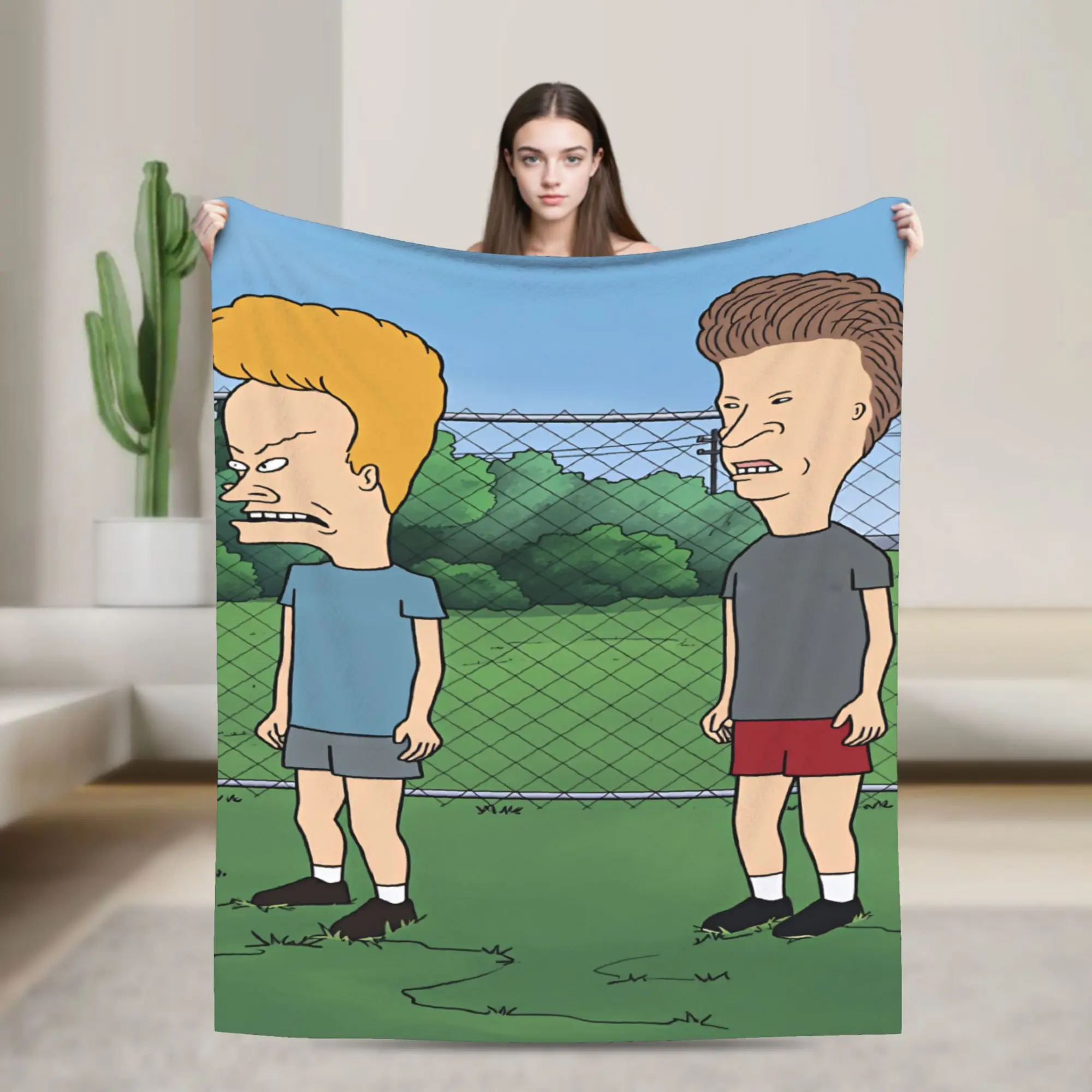 Beavis And Butt Head Outdoor Fence Scene Warm Blankets Travel Office Plush Throw Blanket Couch Bed Flannel Bedspread Sofa Cover