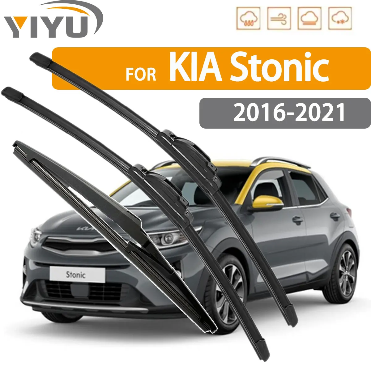 3PCS Auto-Wischer für KIA Stonic 2016-2021, vorne und hinten, Wischerblätter, Bürsten, Auto-Windschutzscheiben-Zubehör