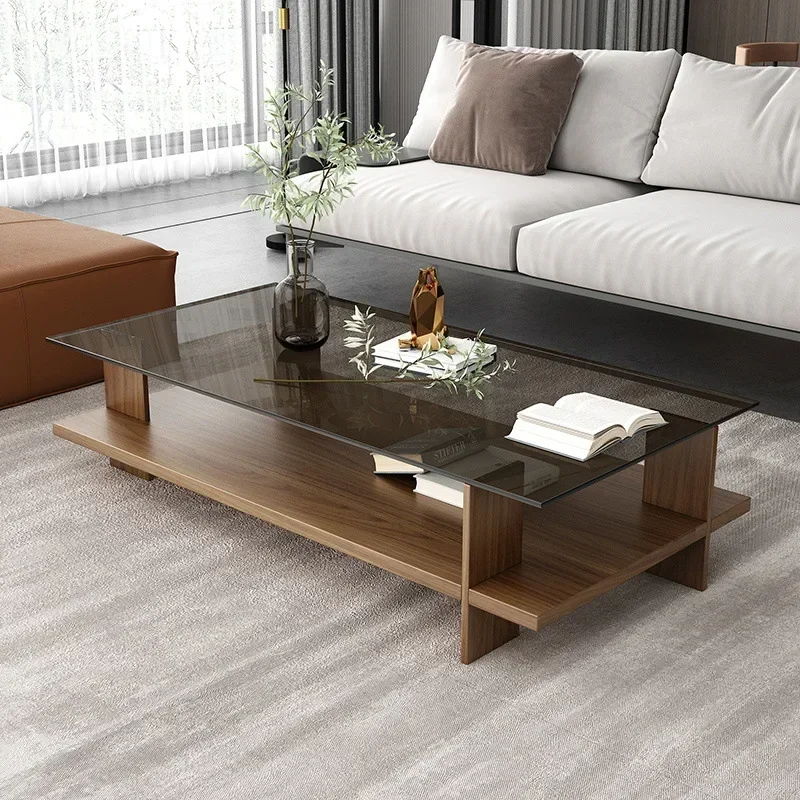 Tempered glass coffee table small apartment living room home modern simple office square tea table Internet celebrity ins
