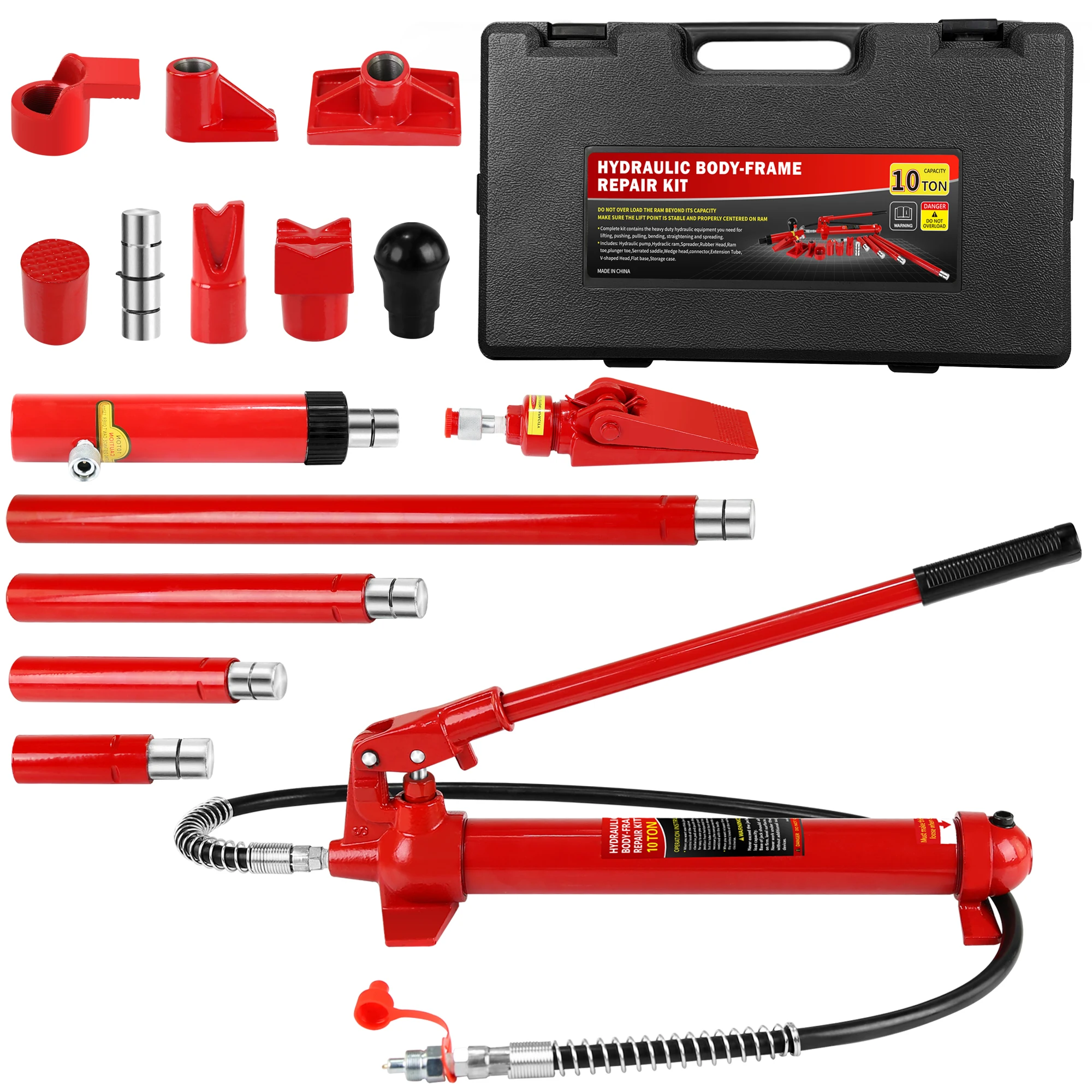 10 T Porta Power Kit Oil Hose Hydraulic Car Jack Ram Autobody Frame Repair Power Tools for Load handler Truck Bed Unloader Farm