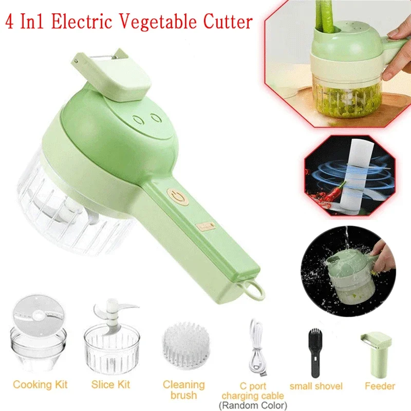 Masher 4 In1 Multifunctional Electric Vegetable Cutter Slicer Garlic Mud Masher Chopper Cutting Pressing Mixer Food Slice USB