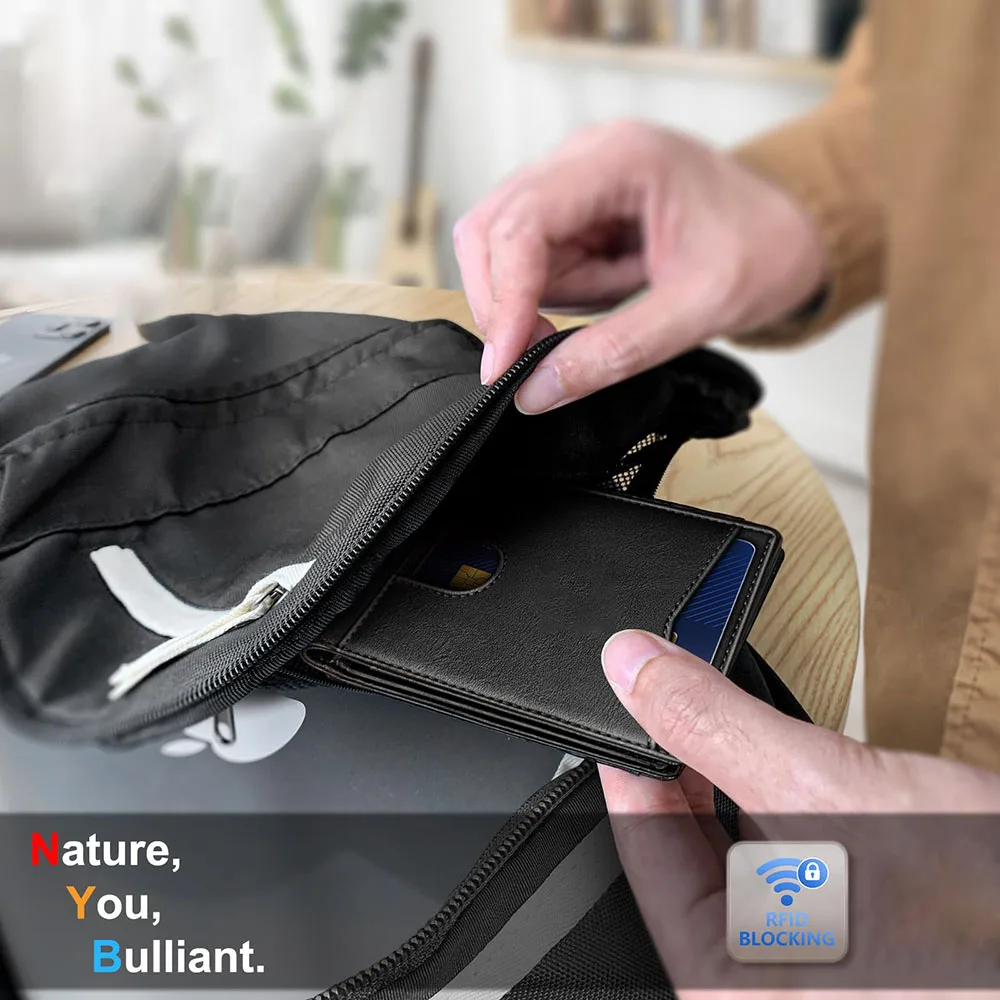 Geschäftliche RFID-blockierende Kreditkartenhalterung für den Alltag, Schnellzugriff-Geldbörse, Schlanke Leder-Herrenbrieftasche, Vordertaschen-Kartenhalter – Detail 5