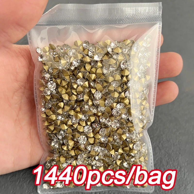 1440pcs Nail Diamond Pointed Bottom Rhinestones Clear AB Crystal Stones S4-S20 Small Irregular Beads 3D Manicure Nail Decoration