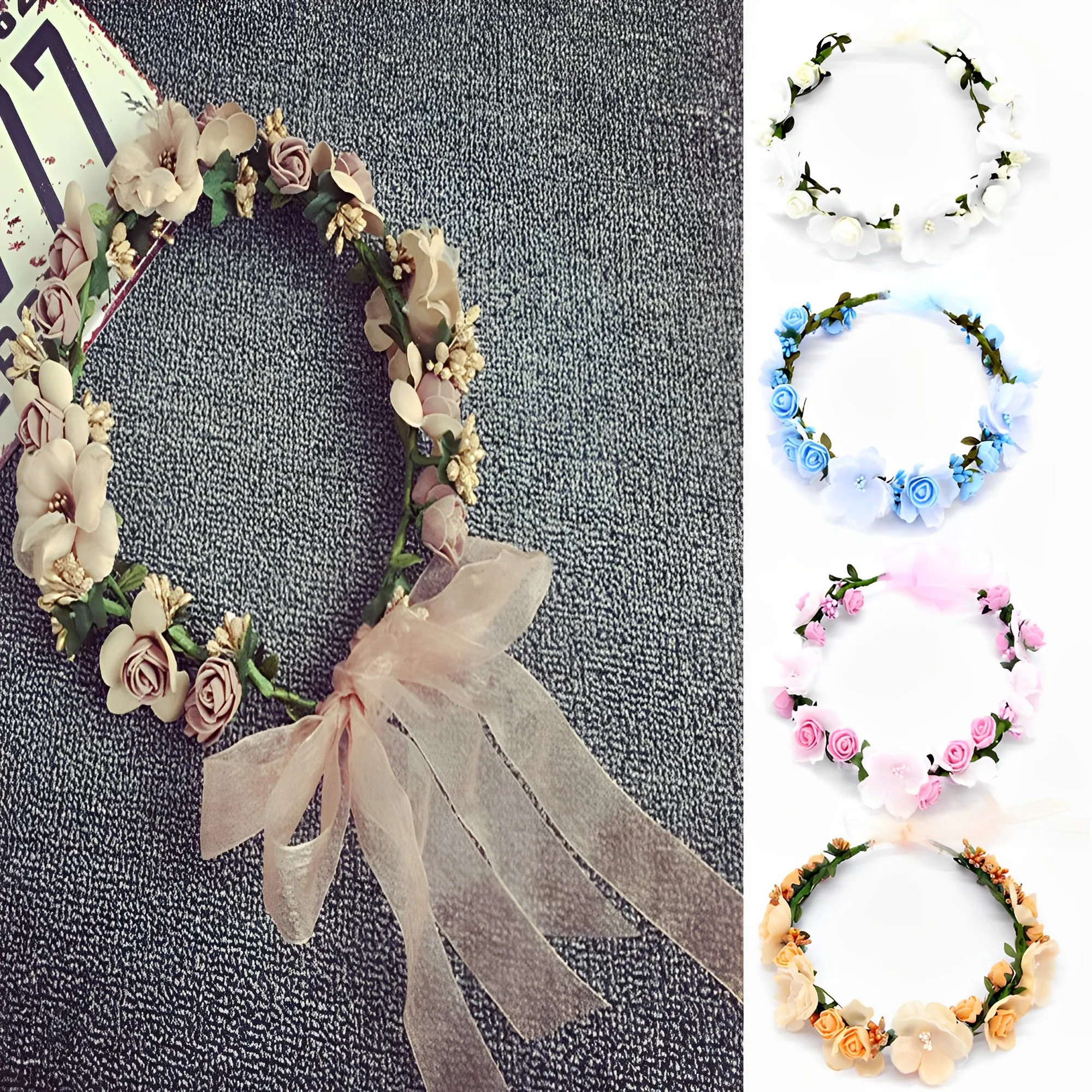 Bohemian Style Woman Hair Flower Crown Wedding Party Vacation Hair Wreath Garland Girls Flower Headband Brown Hair Accessories