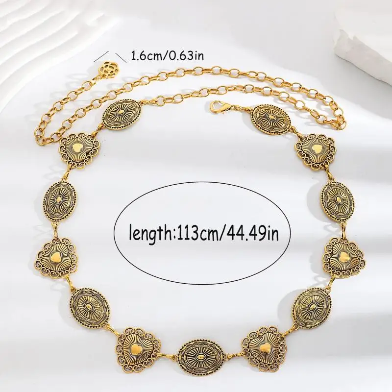 Retro Ethnischer Stil Damen Metall-Taillenkette Accessoires Böhmischer Dekorativer Kreis Herz-Gravur Kettengürtel – Detail 7