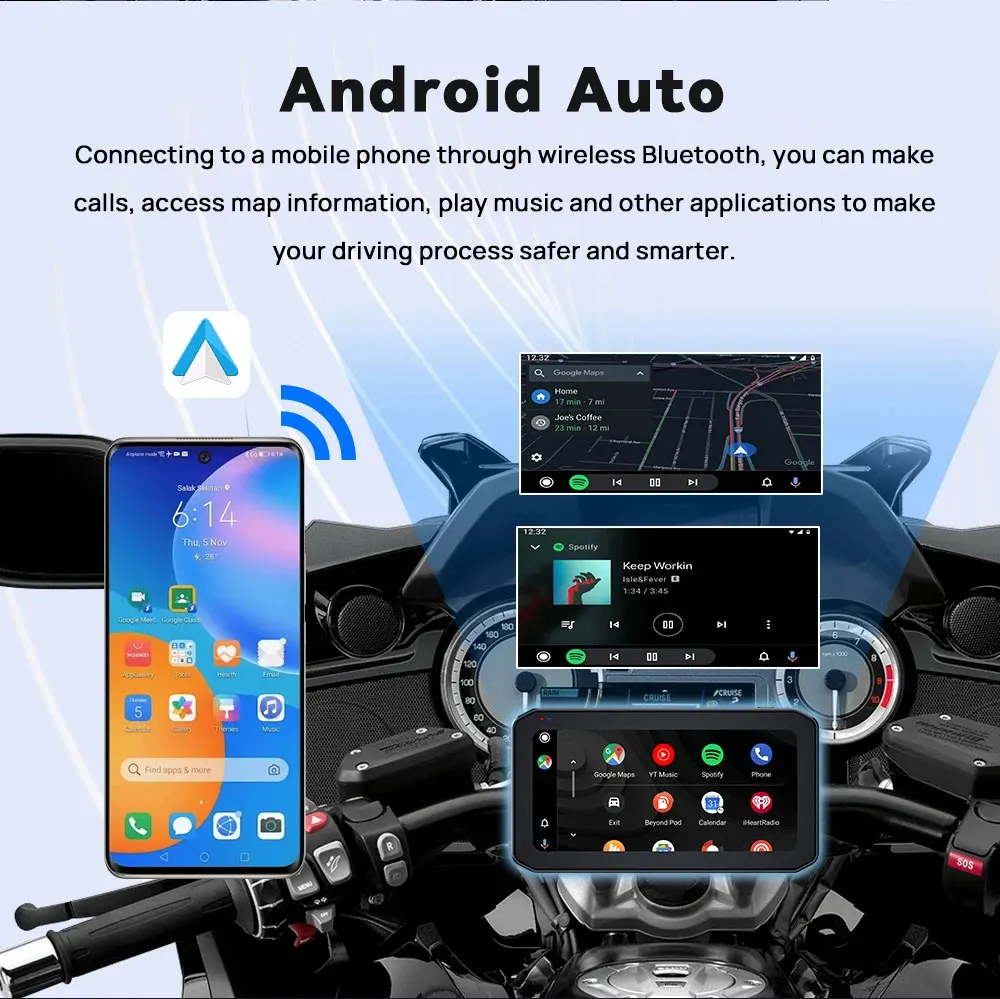 Por Android Auto Wi Fi GPS Navigation System Two s Motor DVR BSD TPMS Wireless Carplay Screen 6.25\