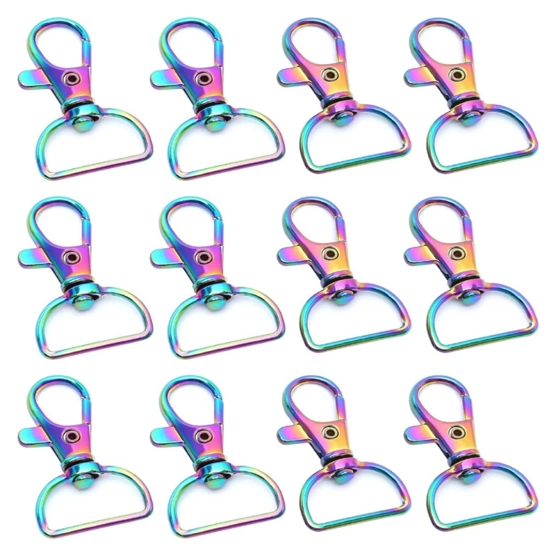 12 PCS 360° Metal Silvery Hooks Lobster Claw Clasps Large Size D Rings Keychain Hooks Jewelry Findings