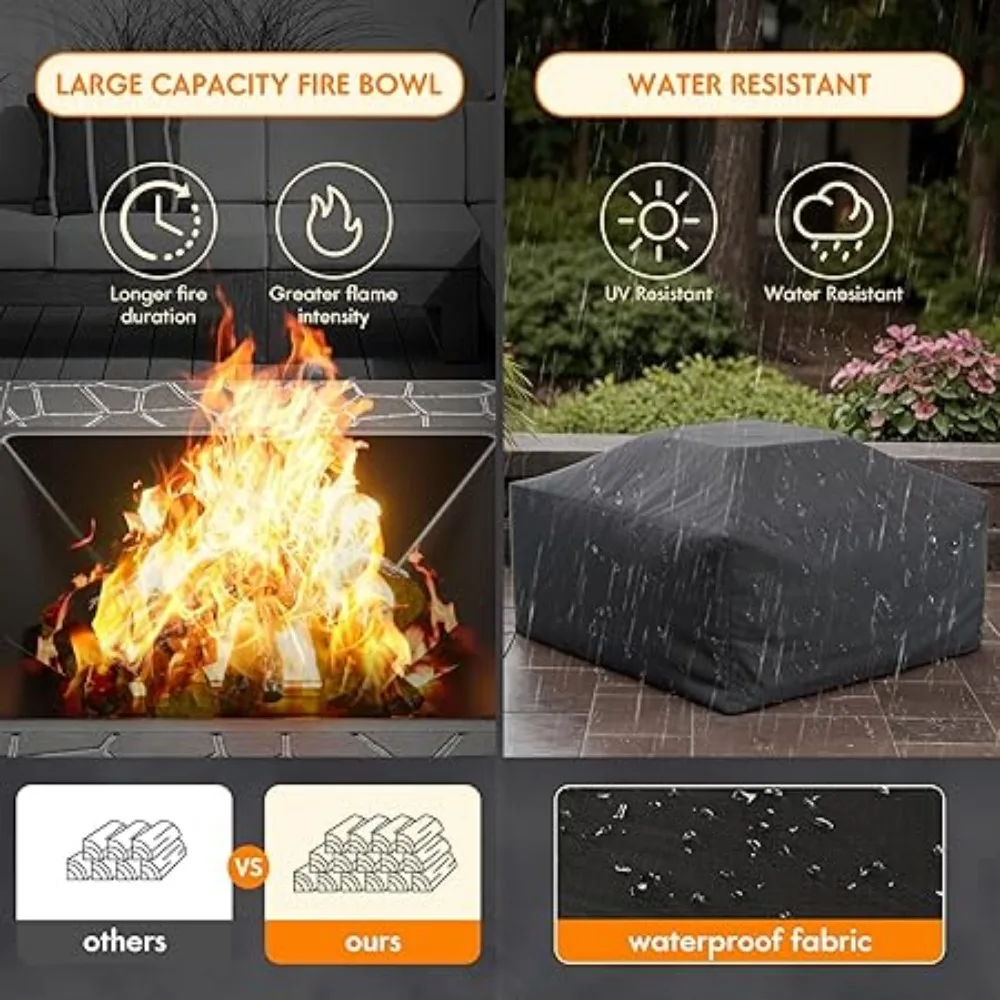 Braço de fogo ao ar livre 32 Polegada pátio quadrado metal firepit com capa poker & grelha lareira a lenha fogão quintal