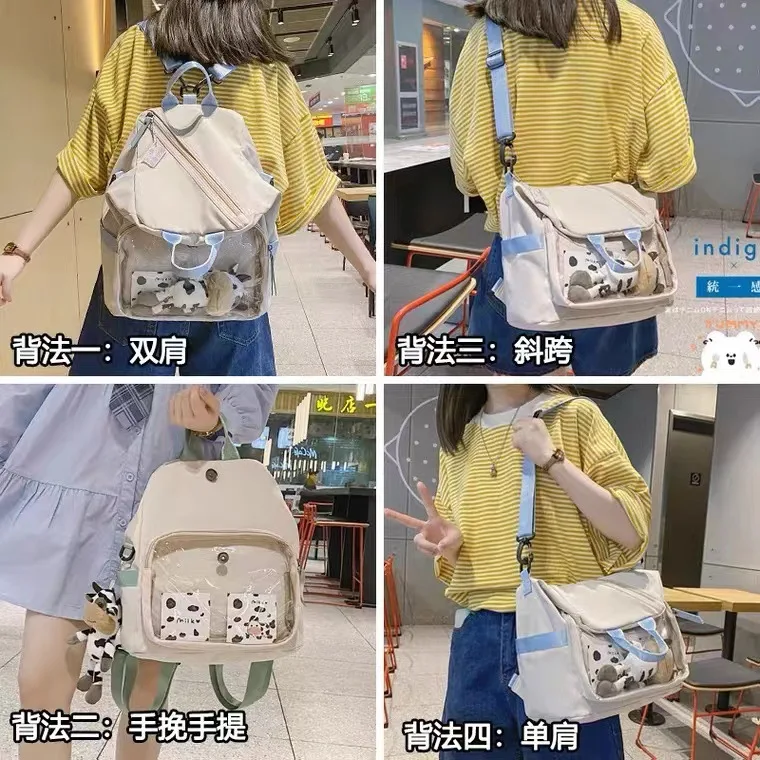 Lindo bolso Ita, mochilas transparentes sólidas y dulces para mujer, bolso escolar con pantalla de lona cruzada 2023, mochila para chicas Kawaii, Bolsas yумка