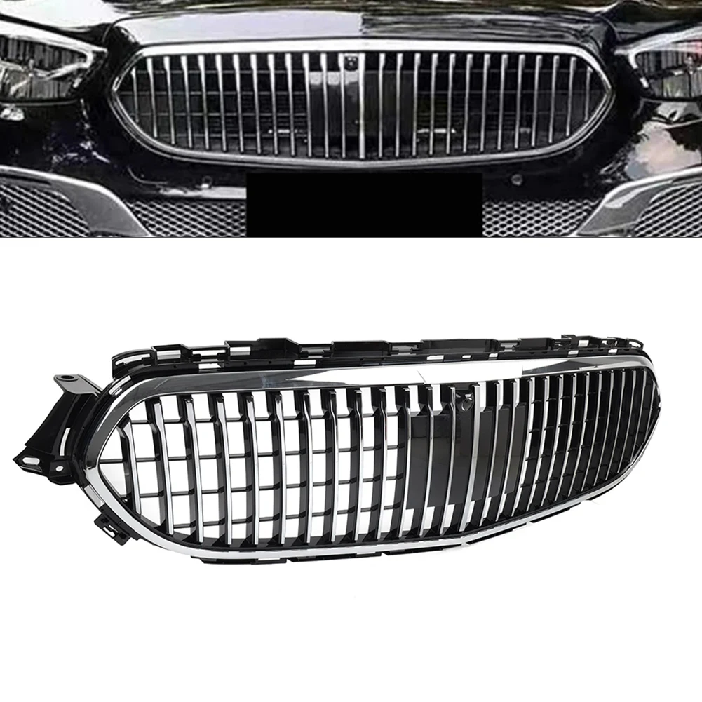 

Car Front Bumper Radiator Hood Grille w/ Camera Hole Chrome For Mercedes Benz E Class W213 2021 2022 2023