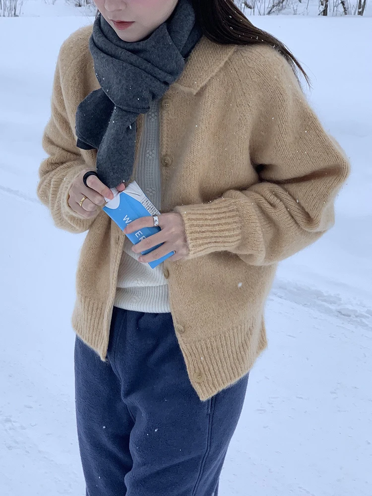 

Женский вязаный кардиган Lerobe: мягкий, однотонный, в стиле ретро, простой, с длинными рукавами, теплый, на пуговицах, повседневный, осенне-зимний