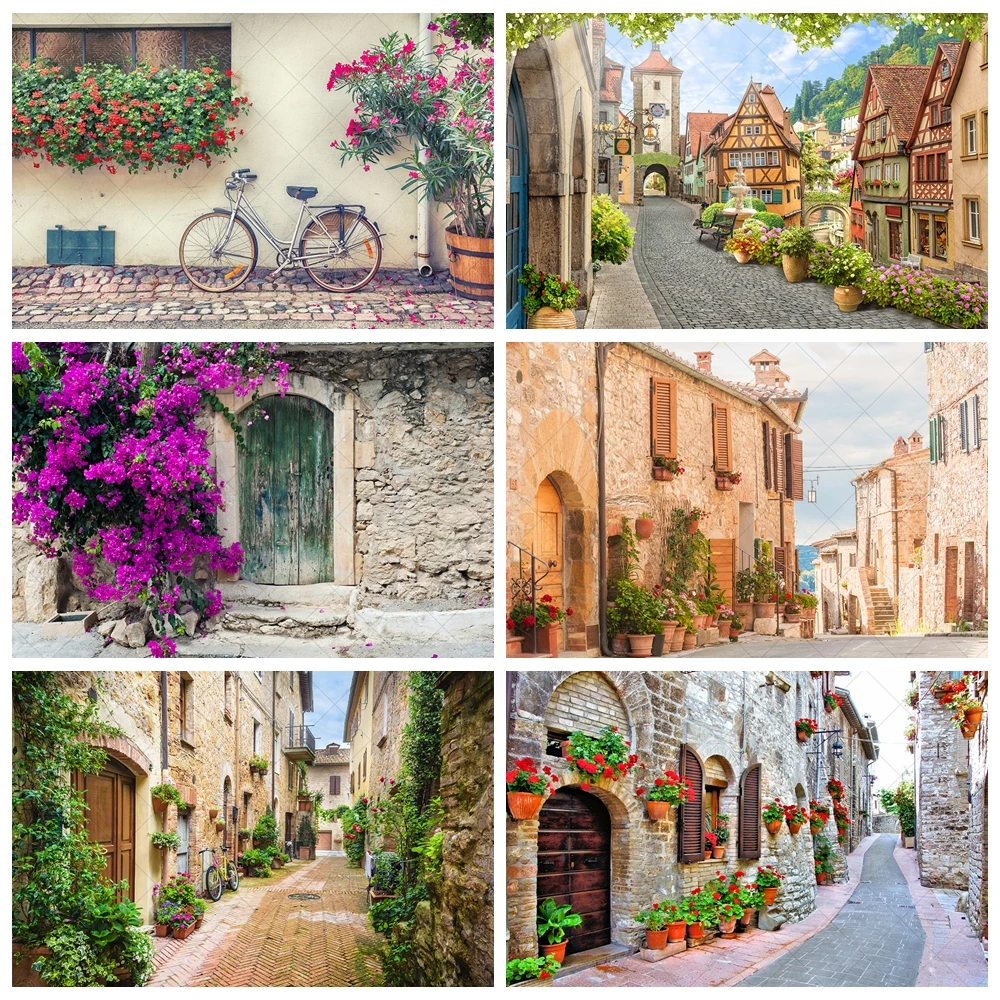 European Town Street Scene Theme Backdrop Custom Home Wall Mural Retro Architectural Style Decorative Photography Background