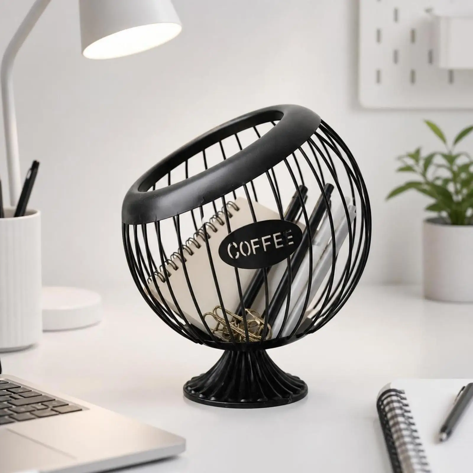 Wire Mesh Basket with Pedestal Base for Coffee Capsules Fruit Snacks Tabletop Storage Decor