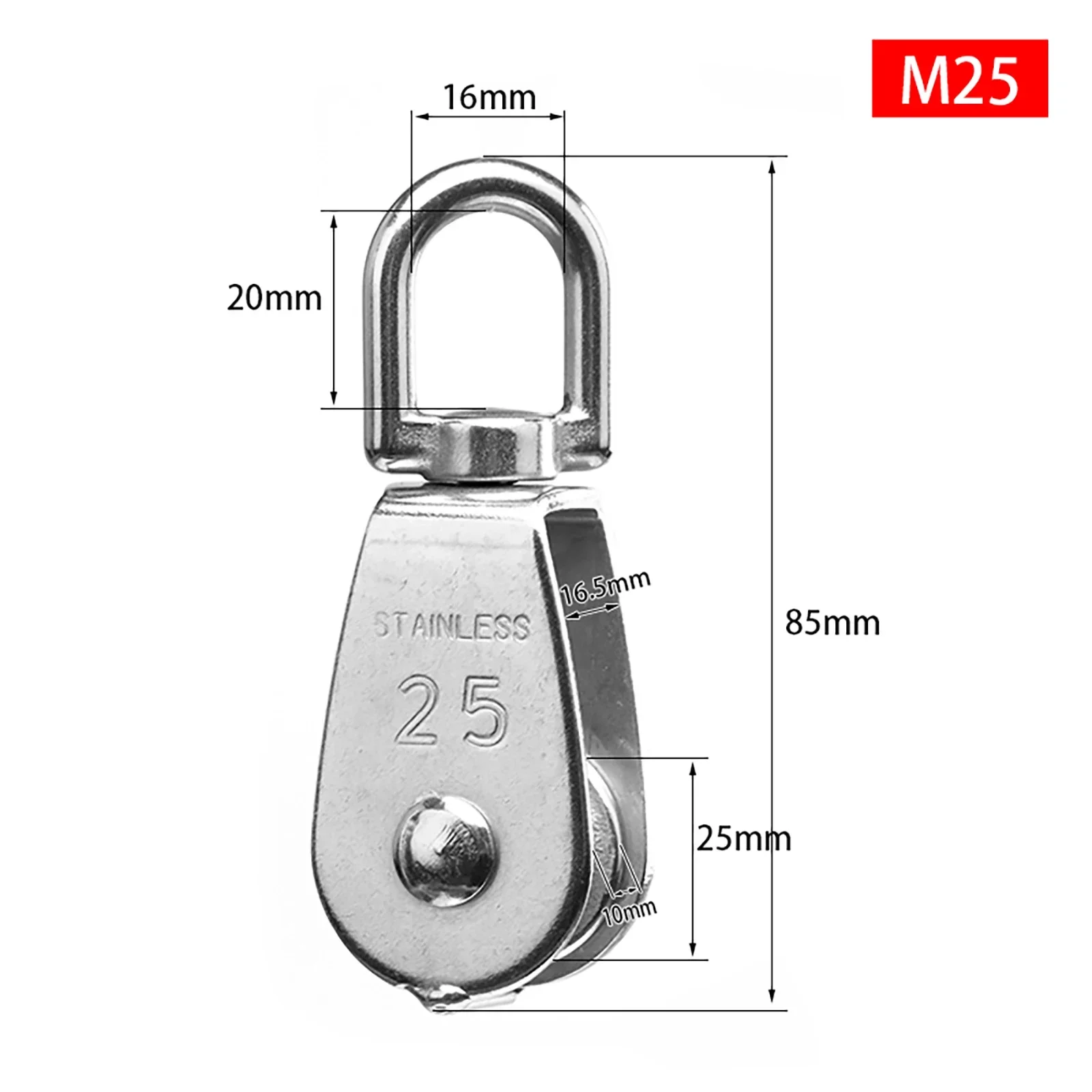 10 unids/set polea de grúa de acero inoxidable M32 M25 M20 M15 gancho giratorio de grúa de elevación bloque de polea única rueda de remolque de alambre colgante