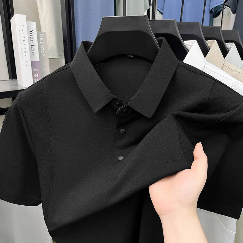 Slim-Fit-Poloshirt mit halber Knopfleiste für Herren, belüftete Seitenpaneele, Business-Meeting, Kurzstreckenreise, Kleidungsstück – Detail 12