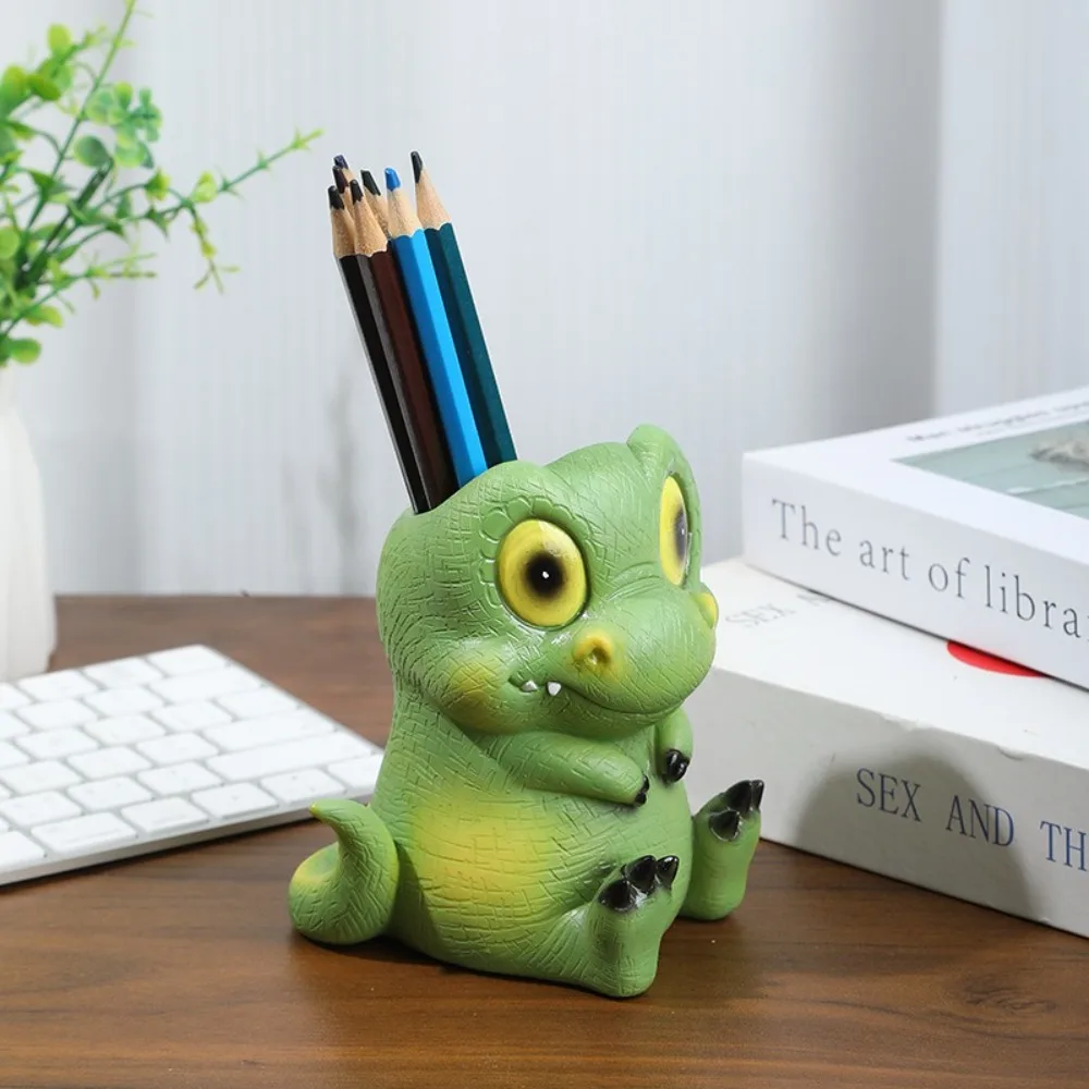 Cute Dinosaur Pencil Holder Large Capacity Resin Pen Holder Table Decorative Accessories Creative Pen Rack for Classroom Home