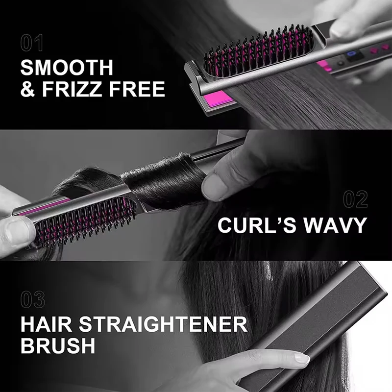 2 in 1 Hair Straightener Multifunctional Curling & Straightening Brush Ceramic Hot Comb Generator Helps Reduce Frizz Salon Tools view 3