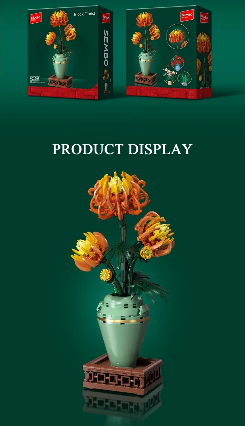 SEMBO Ewige Blume Pflaumenblüte Bausatz MOC Topfpflanzen-Modell Bausteine Spielzeug Heimdekoration Geburtstags-/Festtagsgeschenke – Detail 8