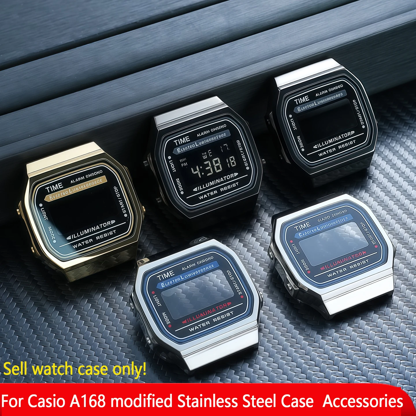 

A168 Металлический корпус часов, комплект модов для Casio A168, корпус из нержавеющей стали a168, модифицированный металлический корпус с водонепроницаемым кольцом + винтами