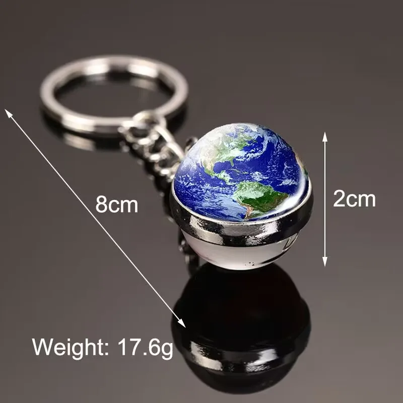 Glow In The Dark Solar System Planet Key Chain Nebula Luminous Key Ring Moon, Earth, Sun, Double-sided Glass Ball, Keychain Gift