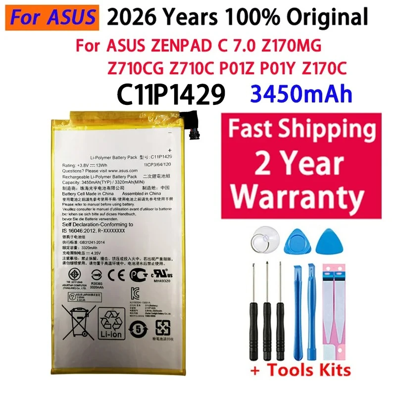 

Fast Shipping Capacity Zenpad C7.0 Battery For ASUS Z710 Zenpad C7.0 Z710C P01Z Z170MG Z710CG C11P1429 3450mAh Batteries+Tools