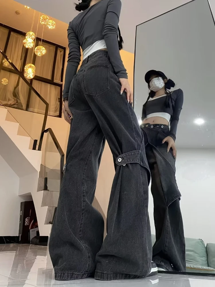 Women Jeans American High Street Loose Jeans Women Fall Trend Fashion Design Sense Wide-legged Pants Versatile Personality Pants